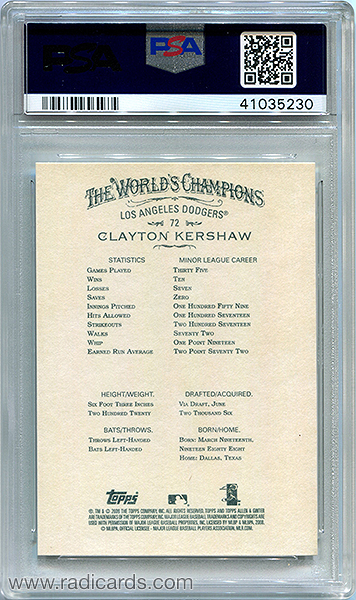Clayton Kershaw 2008 Topps Allen and Ginter #72 PSA 10