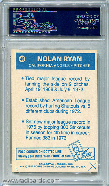 Nolan Ryan 1977 Topps Cloth Stickers #40 PSA 8