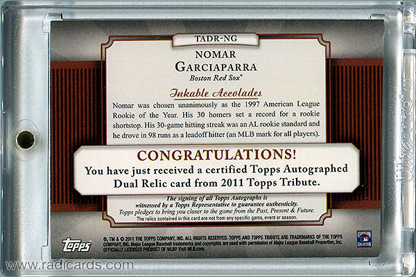 Nomar Garciaparra 2011 Topps Tribute Autograph Dual Relics #TADR-NG Green /75